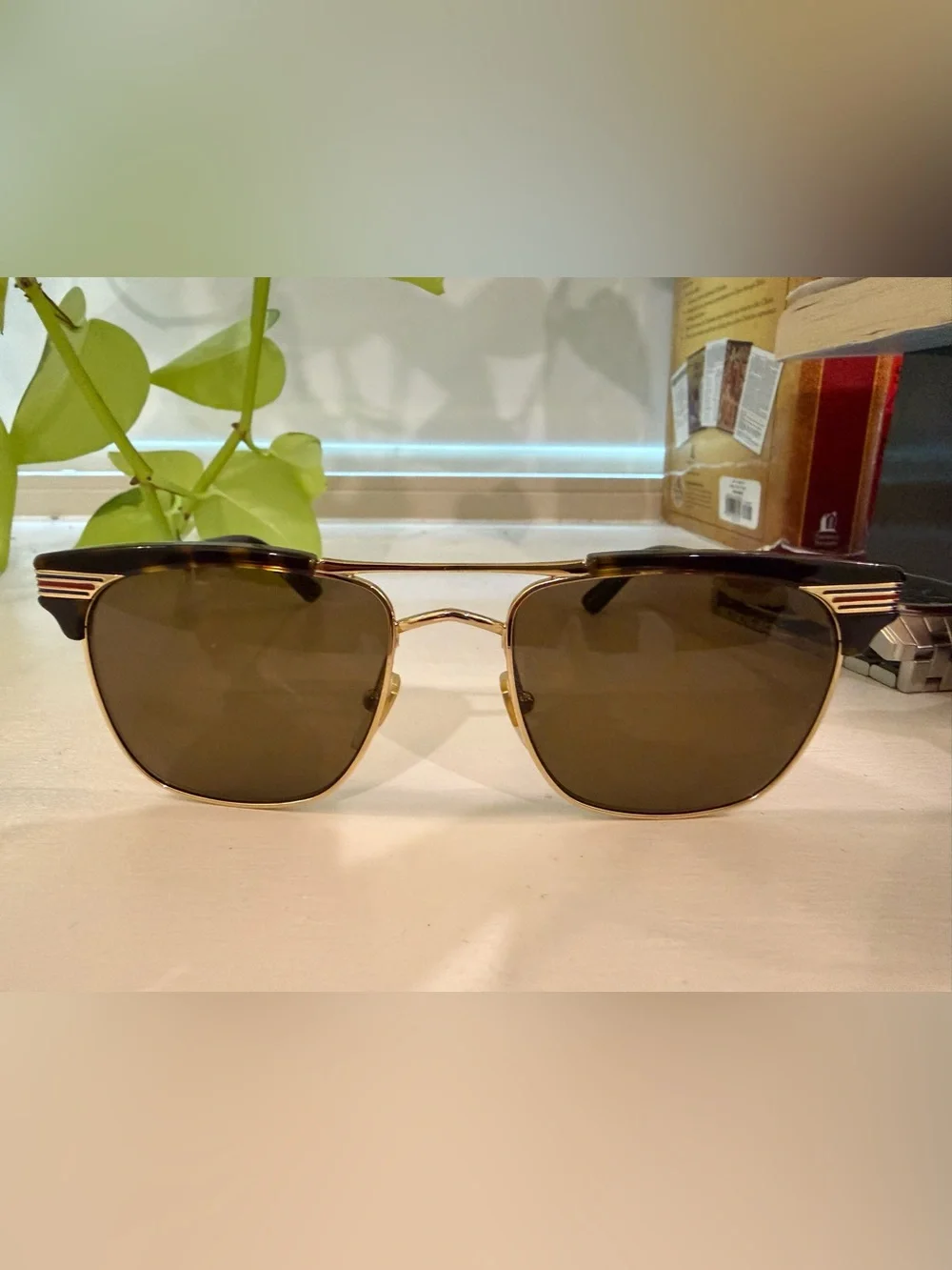 Gucci Gold Frame Aviator Sunglasses with Black Lenses